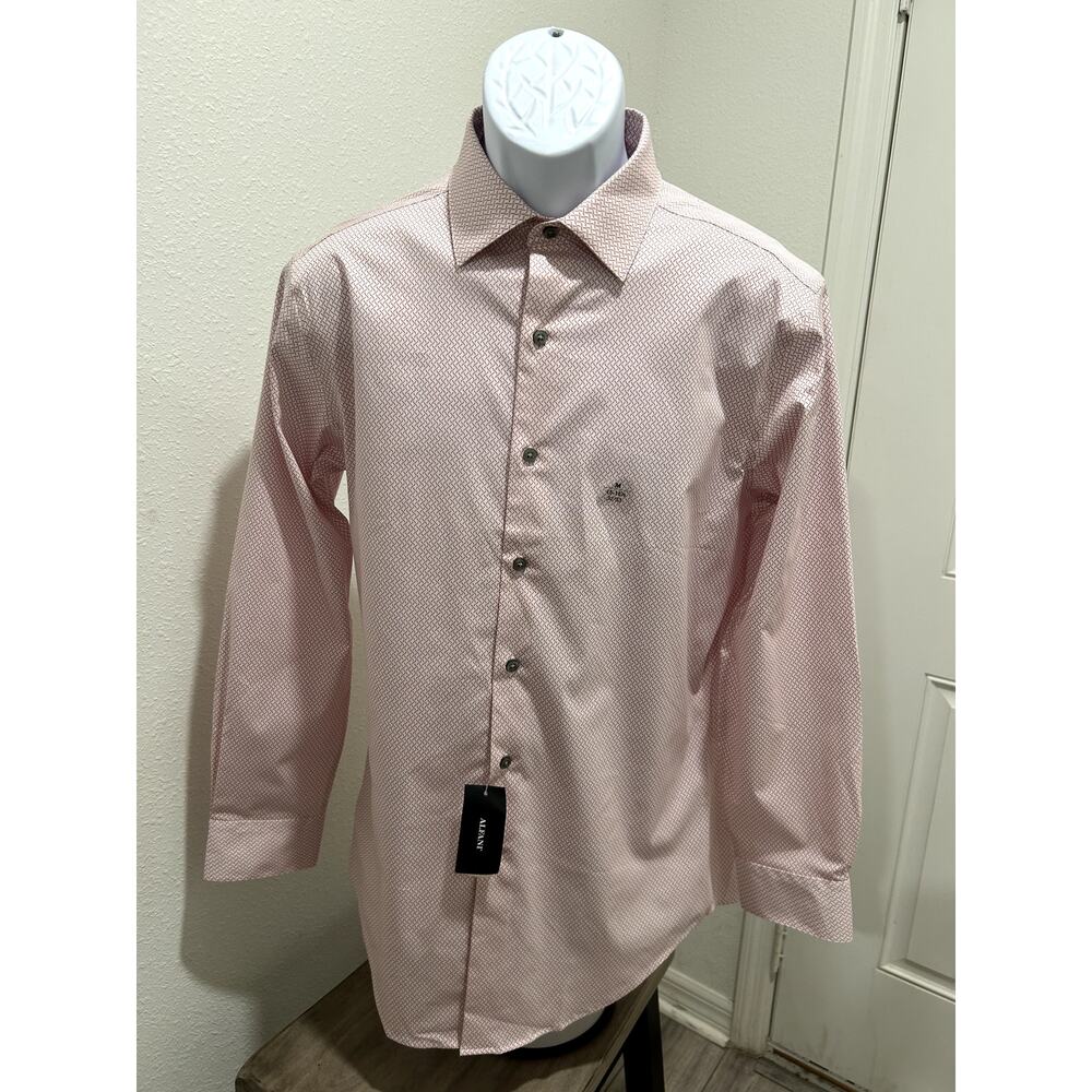 Alfani Mens Slim Fit Shirt White Pink Size Medium Neck 15-15.5 Sleeve 32/33 New